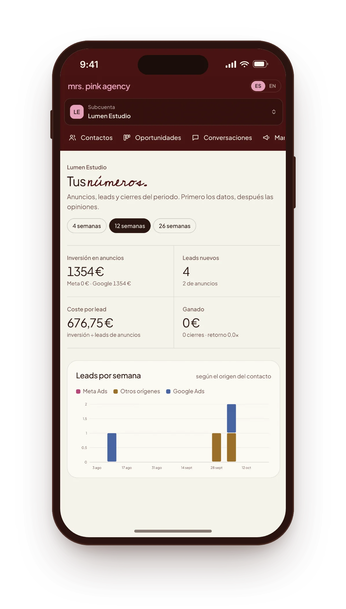 Informe de leads e inversión en el móvil